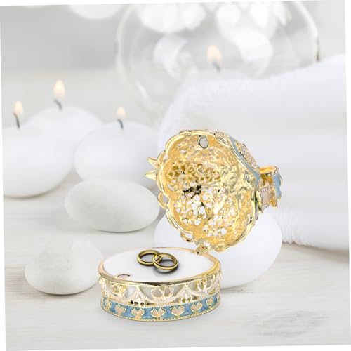 Boîte à bague émaillée et coffret à bijoux rétro en métal doré