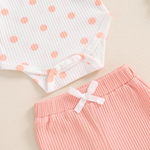 Infant Baby Girls Fall Winter Clothes Knit Long Sleeve Polka Dots Printed Romper Pants Set 3PCS Newborn Outfits 5