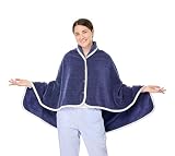 Picture of Chenille Sherpa Fleece Wearable Blanket, Comfy Poncho Throw with Buttons, Plush Sleeveless Blankets, for Women Cape Wrap Cover for Lightweight Microfiber Multifunctional blanket(Navy)