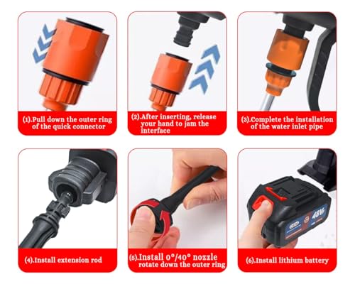 Image of OEM Portable Cordless Washer Gun 48V with Two 6 Ah Batteries, Extension Rod, Inlet Pipe, Foam Pot, Water Connector, Charger & Water Filter for Car, Home & Garden Cleaning