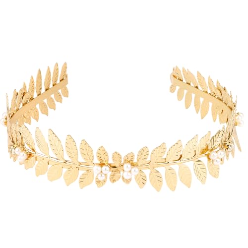 Tihebax Diadema de diosa griega, accesorios de diosa griega, corona de diosa, disfraz de Toga para mujer, diadema de corona de hoja dorada para disfraz de Halloween, boda, novia