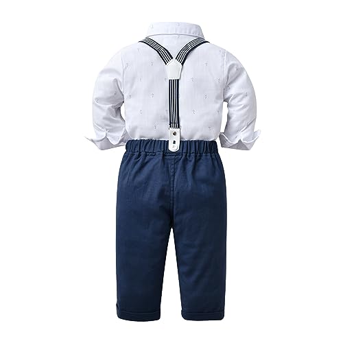 Image of Boarnseorl Baby Boys Pants Sets, Infant Long Sleeve Shirt + Pants + Bow Tie + Suspenders Outfits