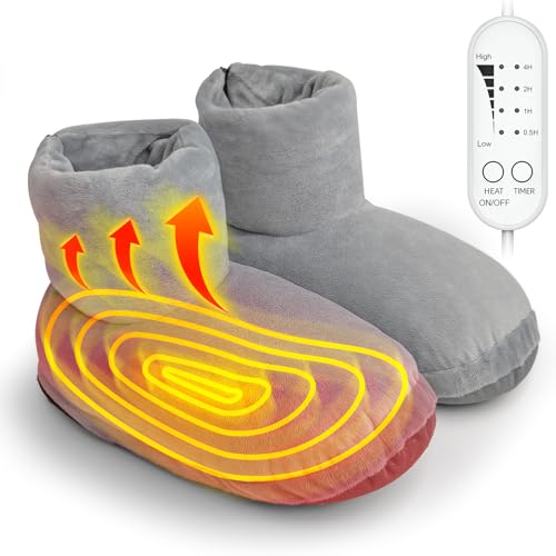 invava® Electric Heated Slippers Foot Warmer Under Desk, USB Fast Heating with 4 Heat & Timer Settings, House Heated Shoes Booties Feet Warmers for Women and Men, L Fit for Men 6.5-8.5 / Women 7.5-9.5
