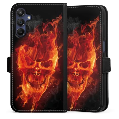 Étui Galaxy A15 DeinDesign en cuir de style avec fermeture magnétique Crâne de Feu