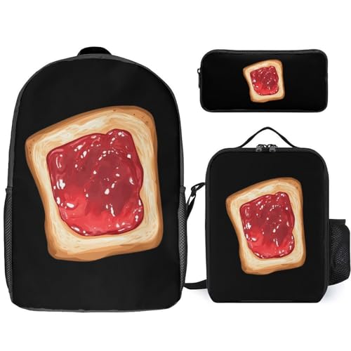 Toast with Jam Classic Backpack Lunch Bag Pencil Case 3 Piece Set Travel Daypack