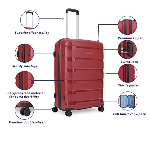 Image of Aristocrat Porto 75 Cms Large Check-in Polypropylene Harsided 8 Wheels Luggage /Speed Wheel Suitcase /Trolley Bag - Maroon