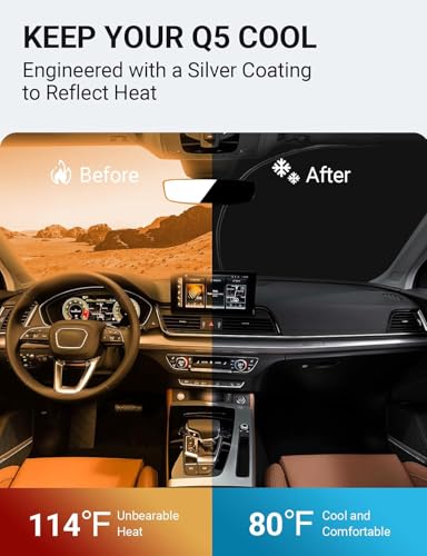 Image of Proadsy 2026 Upgrade Front Windshield Sun Shade Foldable Sunshade Protector Custom Fit 2018-2024 Audi Q5 SQ5 Premium, Premium Plus, Prestige Crossover SUV Winter Accessories
