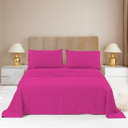 British Home Bedding - Plain Polycotton Percale Flat Bed Sheets - Premium Deluxe Hotel Quality (Fuscia Pink, Single) - Image 4