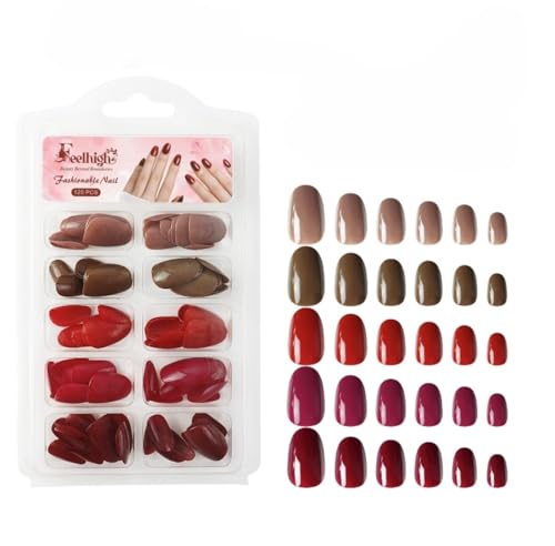 Image of 120 Pcs Press On Nail Tips - Medium Round Artificial Nail Extensions in 5 Colors, Natural Reusable Stick-On False Nails Kit for Women & Girls, 12 Sizes, Salon-Like Finish (Shade 03)