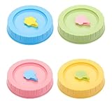 4 tapas coloridas para tarros Mason con agujero para popote, suministros de cocina a prueba de fugas para tarros de boca ancha de 70 mm
