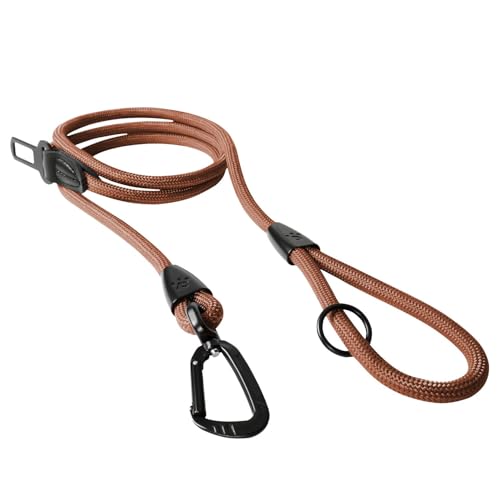 PawsPassion Rope Dog Leash 4 FT, 2-in-1 Heavy Duty Dog Leash with Seat Belt Buckle, Tangle Free...