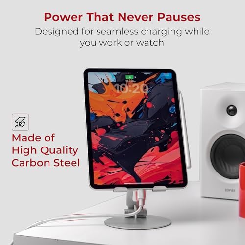 Image of MegaStro Tablet Stand | Heavy Duty |Carbon Steel, 360 Rotation, 180 Tilt | Foldable, Ergonomic Design | Universal Compatibility for iPad, Samsung, Lenovo, OnePlus & All 7-13 inch Tablets