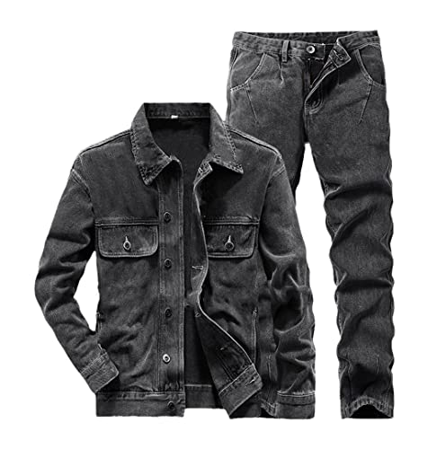 Spring Casual Male Long Sleeve Denim Jacket and Jeans 2Pcs Set Large Size2