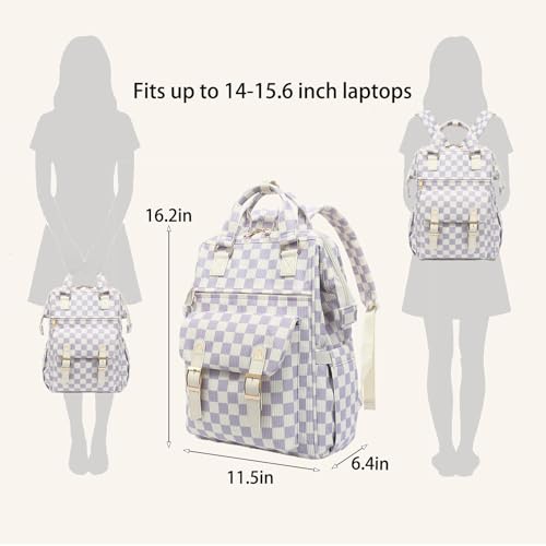 Image of Corduroy Laptop Backpack for Women 15.6 Inch Stylish College School Bookbag, Business Work & Travel Computer Backpacks (Checkered Purple)