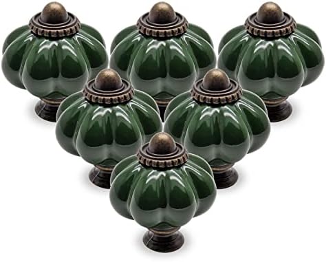 25pcs Dark Green Pumpkin Knobs, Vintage Ceramic Cabinet Handles, ...
