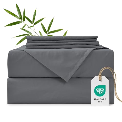 MCO Cooling Twin Sheet Set Rayon Derived from Bamboo Sheets Luxury & Silky Bedding Set with 16 Deep Pocket (Twin Charcoal Gray)