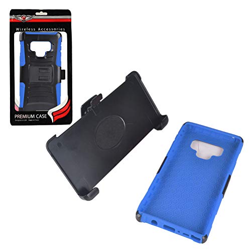 Eaglecell - Compatible With Samsung Galaxy Note 9 Sm-N960 Note9 - Hybrid Phone Case W/Stand/Belt Clip Holster + Tempered Glass Screen Protector - Cv1 Blue #TOP5