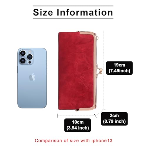 Image of Vintage Wallets for Women Large Bifold Kiss Lock Wallet for Women Leather Zip Clutch Coin Purse