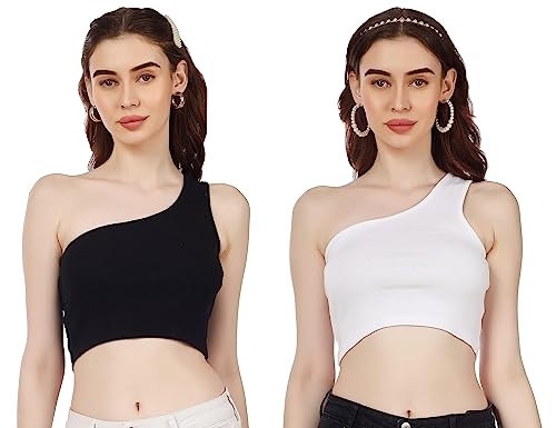 Image of Women's & Girl's Plain Black & White Tank Tops Crop Top (Set of 2)