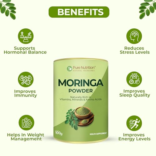 Image of Pure Nutrition Moringa Powder, 300g (100g x3) | Helps in weight management | Reduces stress levels | Improves immunity and energy levels | Packed with vitamins, minerals and amino acids