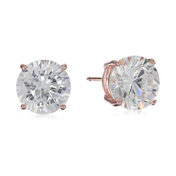 Amazon Essentials Rose Gold Plated Sterling Silver Round Cut Cubic Zirconia Stud Earrings (8.5mm)
