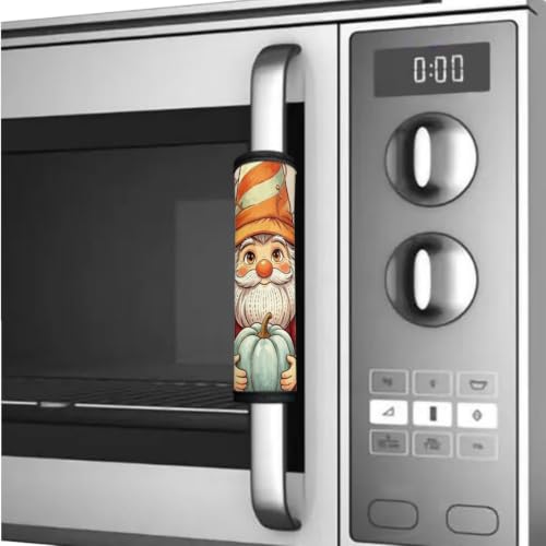 Image of Fridge Door Handle Covers Set of 6 Kitchen Appliance Decor Handles Glove Anti-Slip Protectors Autumn Refrigerator Decor Accessories, Gnome Fall Pumpkin Print