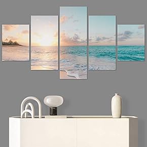 SIGNWIN 5 Panel Canvas Wall Art Landscape Ocean...