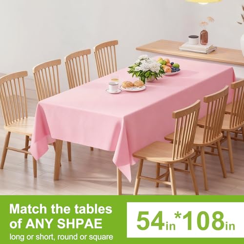 Image of Pink Plastic Table Cloth - 3 Pack 54 inch x 108 inch Light Pink Rectangle Disposable Tablecloth, Pastel Plastic Cover for Easter Party, Valentines, Mothers Day Decorations