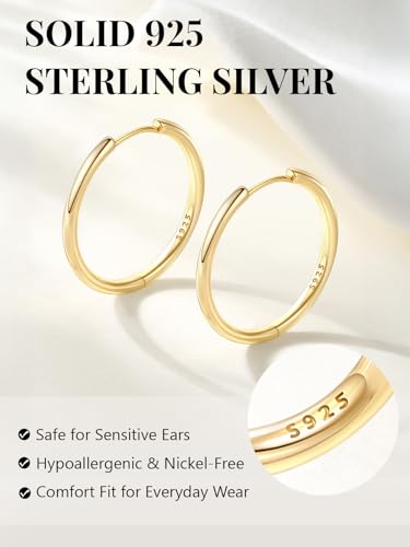 Image of Silvora 14K Gold Plated Huggie Hoop Earrings for Women, Small Sterling Silver Hoops, Hypoallergenic Cartilage Earrings for Sensitive Ears 8 /10 /12 /14 /16 /18 /20MM