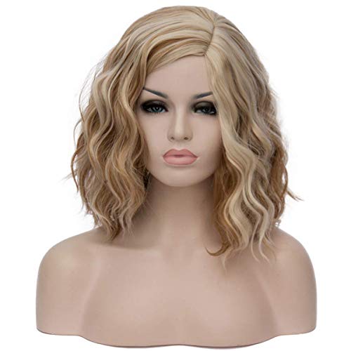 Mildiso Short Wigs for Women Cosplay Wig for Girl Halloween Costume Wigs Pastel Heat Resistant Daily Party Wig Natural As Real Hair with Wig Cap ( Blonde Brown ) M095