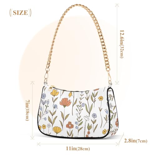 Clutch Shoulder Bags Tote Evening Purse Handbags for Women Wildflowers Hand Drawn Hobo Bags with Zipper Closure3