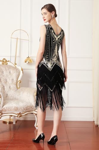 Image of Women Flapper Dresses 1920s V Neck Beaded Fringed Great Gatsby Club & Night Out Dresses