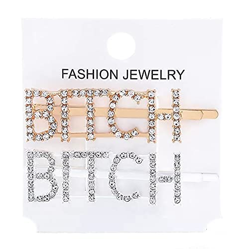 Blufly Rhinestone Hair Clips with Words Crystal Barrette Clips Hollow Letter Diamante Hair Pin Horquillas Styling Tools for Women and Girls (5 Pcs)