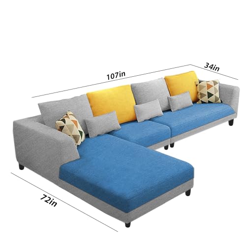 Image of Galib LHS 6 Seater L Shape Sofa Set for Living Room (Turquise Grey Fabric) Premium Fabric Sofa