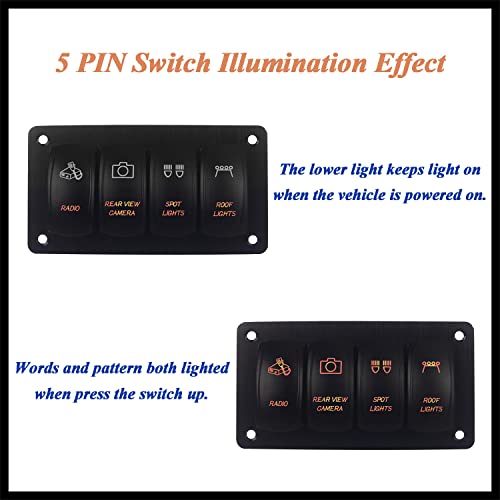 Image of 4 Way Customize Rocker Switch Amber Backlit Multi Function Toggle Switch Panel for Marine Yacht RV UTV ATV SXS Side by Side Dashboard IP66