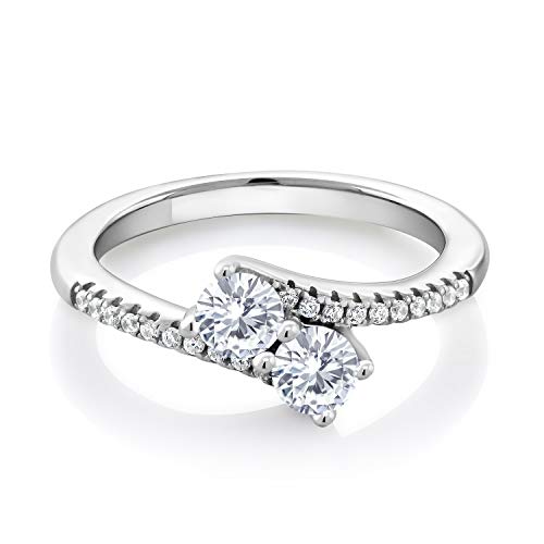 Gem Stone King Two-Stone Gemstone Birthstone Bypass Ring for Women in 925 Sterling Silver | Round 4MM with 1MM Accents | Crossover Anniversary Engagement Wedding Promise Ring | Sizes 5, 6, 7, 8, 9