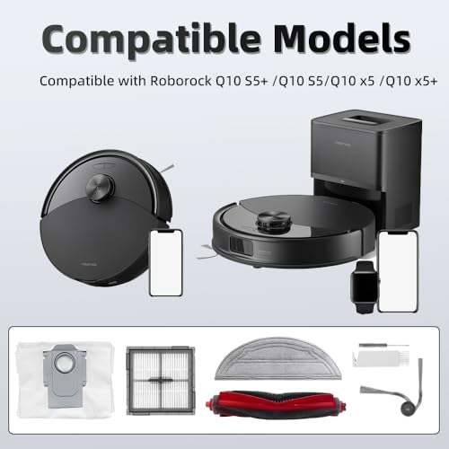 Image of 24Pcs Q10 S5+ Accessories Kit Replacement Compatible with Roborock Q10 S5+ /Q10 S5 /Q10 x5 /Q10 x5+ Robot Vacuum,2 Main Brush,4 Mop Cloth Pads,6 Side Brushes,4 HEPA Filters,6 Dust Bag,1 Cleaning Tool