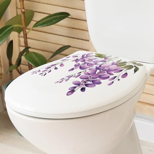 トイレステッカー 防水ウォールステッカー 花柄 便器シール トイレの蓋 シール 剥がせる DIY デコレーション 紫藤 野花 グリーンリーフ おしゃれ toilet wall sticker トイレタンク 飾り [3]
