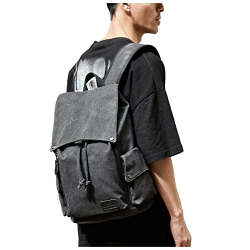HYC00 Mochila de Lona Vintage, Mochila Vintage para Hombre,Mochilas portátiles de 14 Pulgadas Mochila de Lona Mochila Casual deportes trabajo, mochila de viaje escolar y Excursionismo, A-Negro M