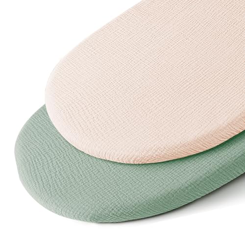 Image of Muslin Bassinet Sheets for Baby Boy Girl,Breathable Baby Bassinet Sheets Fitted for Bassinet,Oval Rectangle,Hourglass,Bassinet Mattress/Pad,Soft Cotton 2 Pack