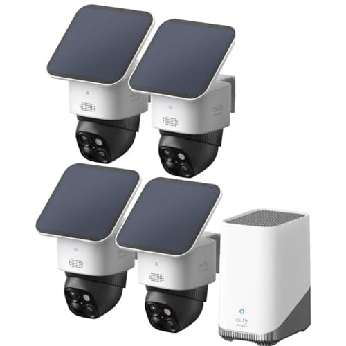 eufy eufyCam Kamera, 4er-Pack, Überwachungskamera aussen solar, 360°-Überwachung, Keine Toten Winkel, Überwachungskamera aussen mit 2,4-GHz-WLAN, Gebührenfreie Nutzung, HomeBase 3 kompatibel