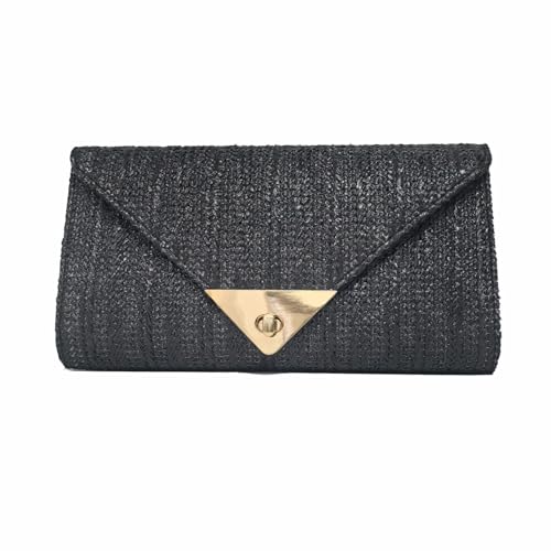 YYW Straw Clutch Purses for Women Summer Beach Woven Wallet Envelope Handbag Shoulder Bag Vacation Handbag (Black with Triangle,)