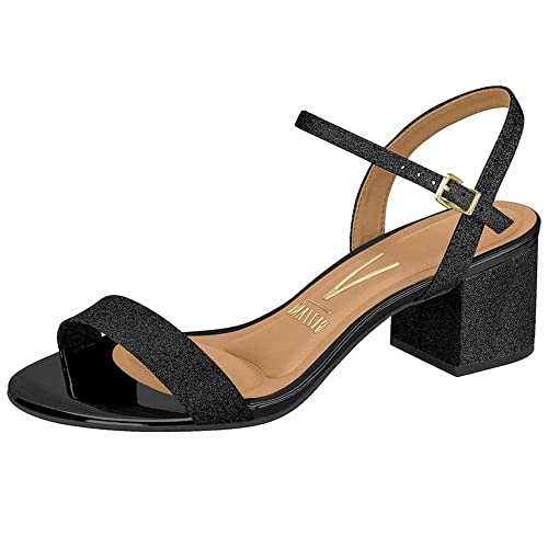 Sandália Feminina Salto Quadrado Glitter Verniz Preto Vizzano 6291.900