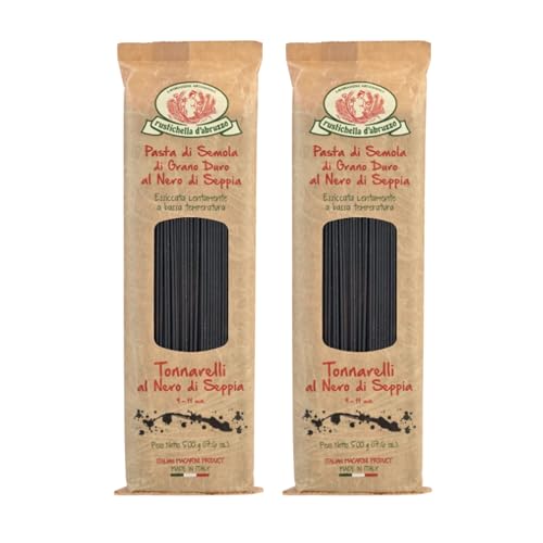Rustichella D'abruzzo Tonnarelli With Squid Ink, Long Italian Pasta With Cuttlefish, Ideal For Shellfish, Spicy Fish Sauce & Olive Oil Dishes, Authentic Flavored From Abruzzo Italy, 500G, 2-Pack