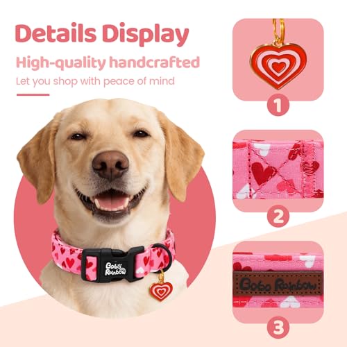 Image of Dog Collars, Valentine's Pink Cute Love Heart Print Pet Collar Durable Adjustable Plastic Pendant Dog Collar for Medium Dogs