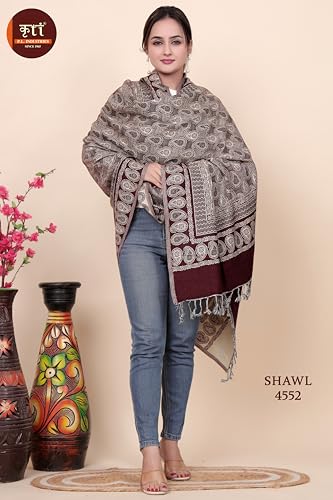 Image of KRITI Paisley Design Woollen Beige Color Shawl For Women