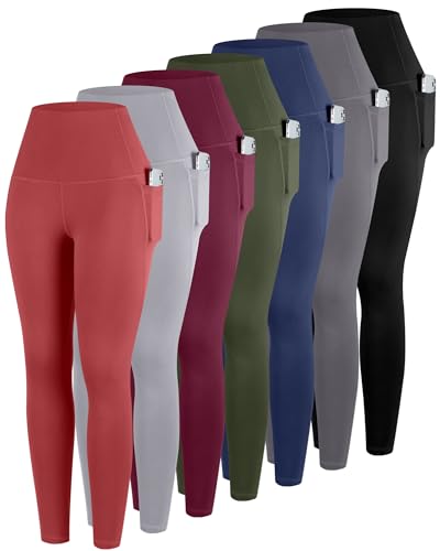 Image of ATHVOTAR Leggings with Pockets for Women, 7 Packs High Waisted Workout Tummy Control Yoga Pants