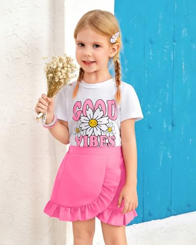 Image of Kids Toddler Girl Summer Clothes Letter Printed T-Shirt Top+ Floral Skirt 2pcs Girl's Skirt Set