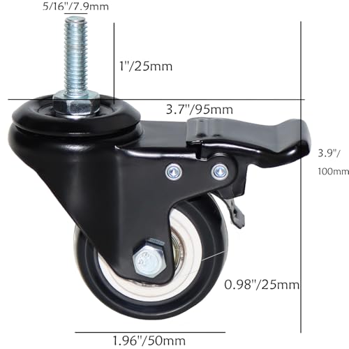 23939 caster wheels swivel stem casters 5163939 - 18x13939 screw diameter 5163939 screw height 13939 330lbs heavy duty threaded casters no noise pu dual locking castors with brake