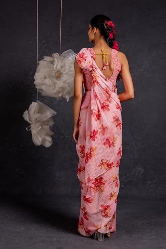 Image of MIRCHI FASHION Saree for Woman Georgette Floral and Leaf Printed | Elegant Farewell and Ceremonial Women's Sari with Blouse Piece